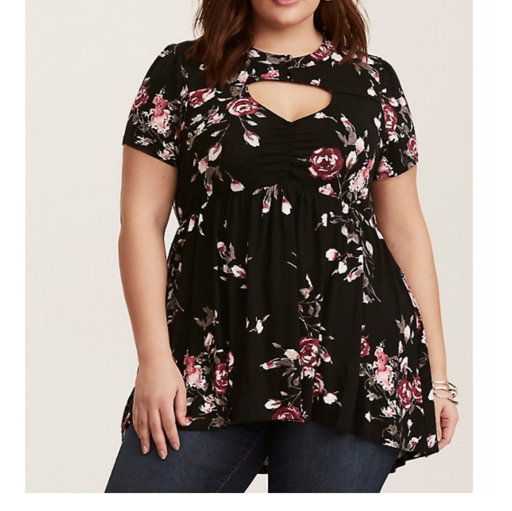 Black floral cutout babydoll top